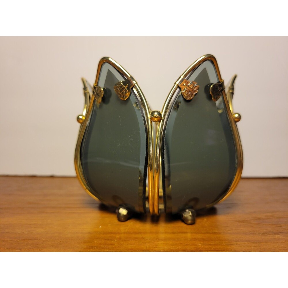 PartyLite Lotus Tealight Votive Candle Holder Smoky Grey Glass Brass 4” - Picture 2 of 10
